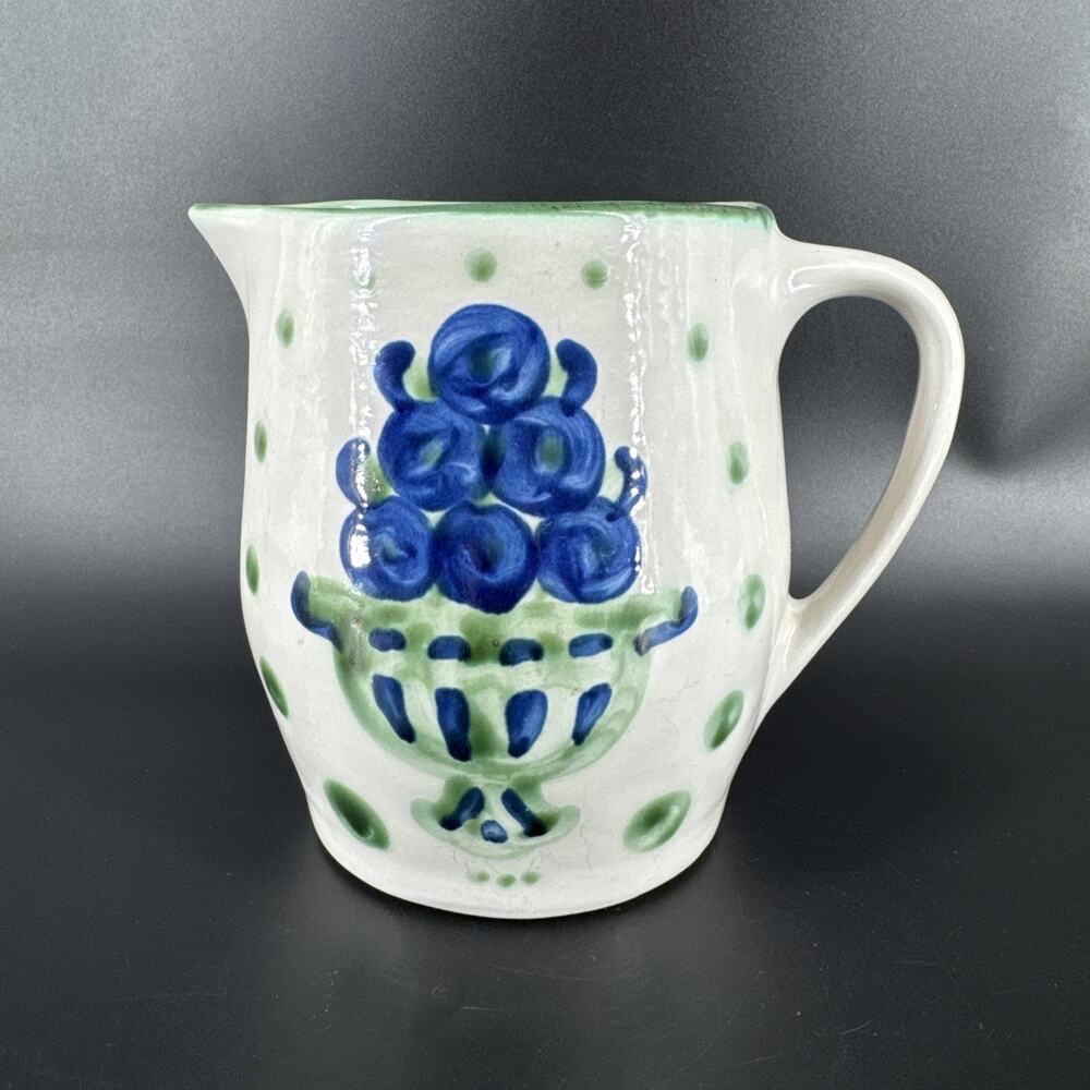 Vintage M.A. Hadley Blueberry Bouquet Pitcher Stoneware Hand-painted Pottery 6”